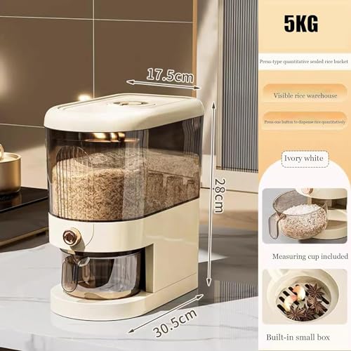 Peaoop 11LB Rice Dispenser, Large Grain Container Storage with Lid Measuring Cylinder Household Cereal Dispenser Bucket for Kitchen Soybean Corn(11lb) - Image 2