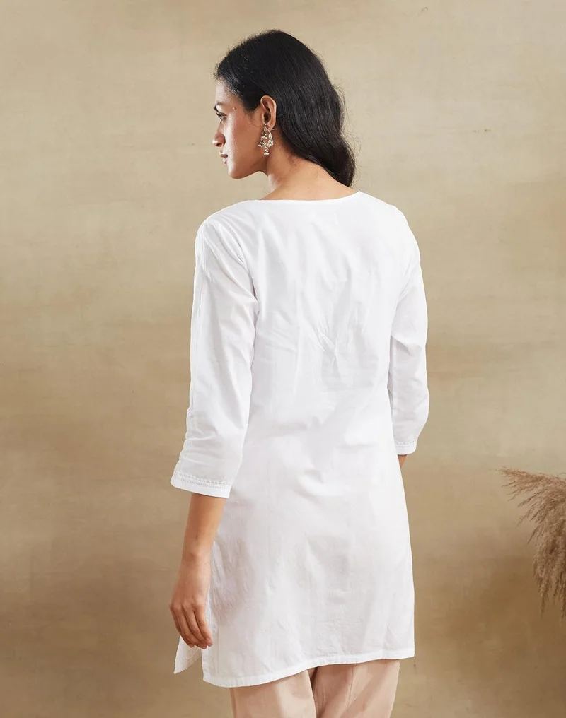 Fabindia  White Cotton Chikankari Short Kurta for Women | Best Price UAE