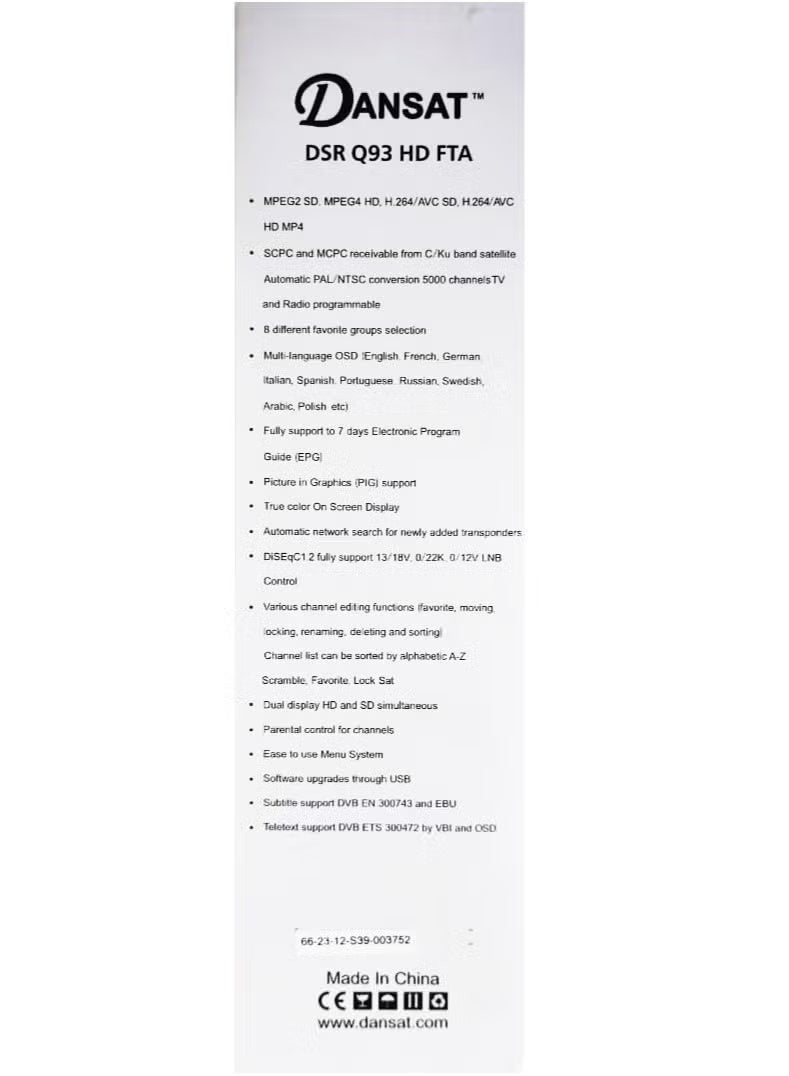Dansat DSR Q93 HD FTA Full HD 1080p Satellite Receiver with MPEG-4 Support and USB Connectivity - Image 2