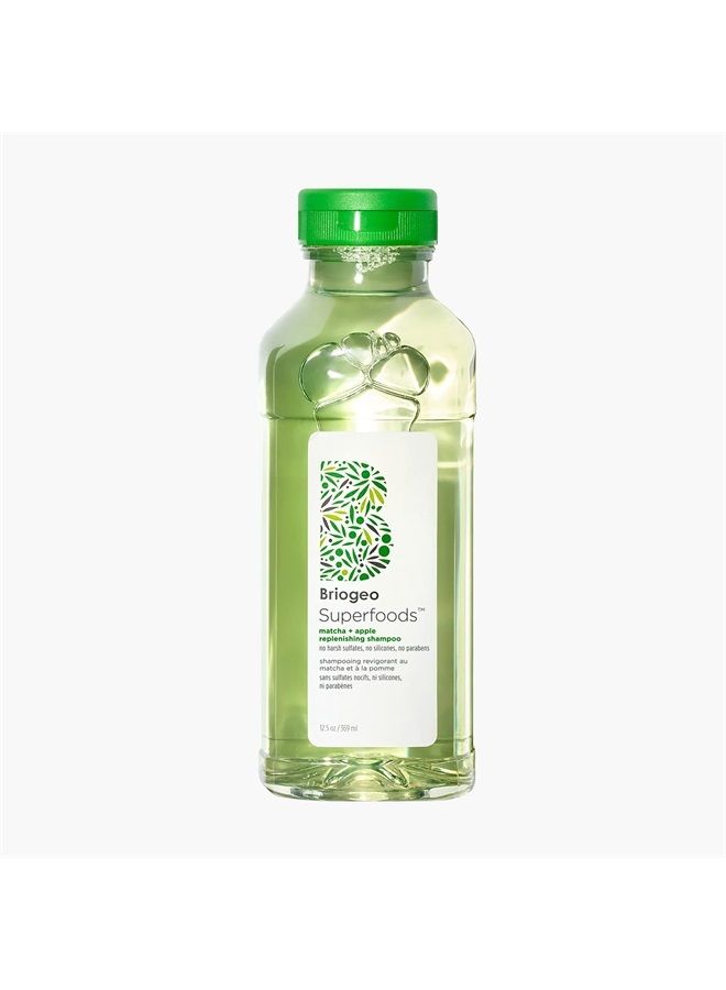 Briogeo Superfoods Matcha + Apple Replenishing Shampoo, Supports Healthy, Balanced Hair and Scalp, Shampoo for All Hair Types and Textures, Enhances Shine, Vegan, Cruelty-Free, 12.5 fl oz - Image 1