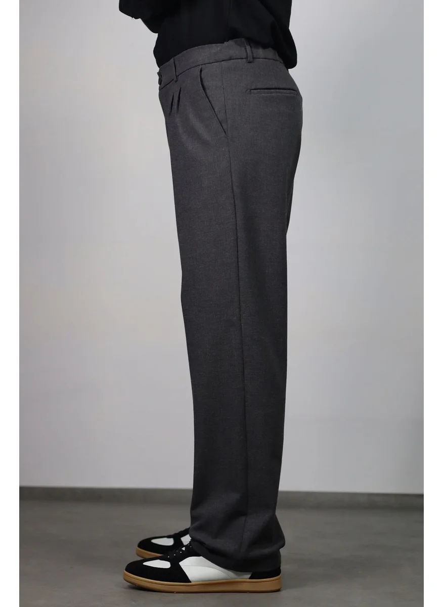HYMAN Men's Pleated Baggy Pattern Fabric Trousers