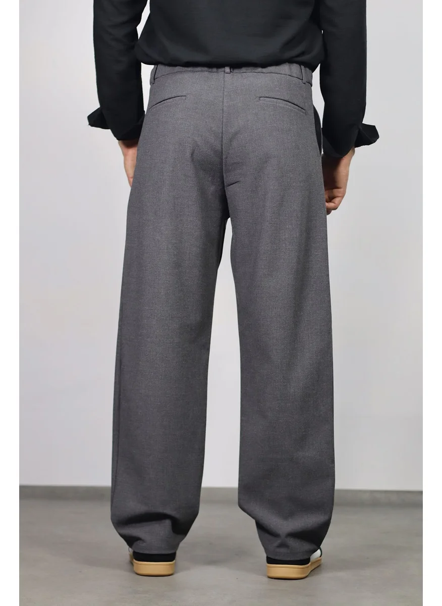 HYMAN Men's Pleated Baggy Pattern Fabric Trousers
