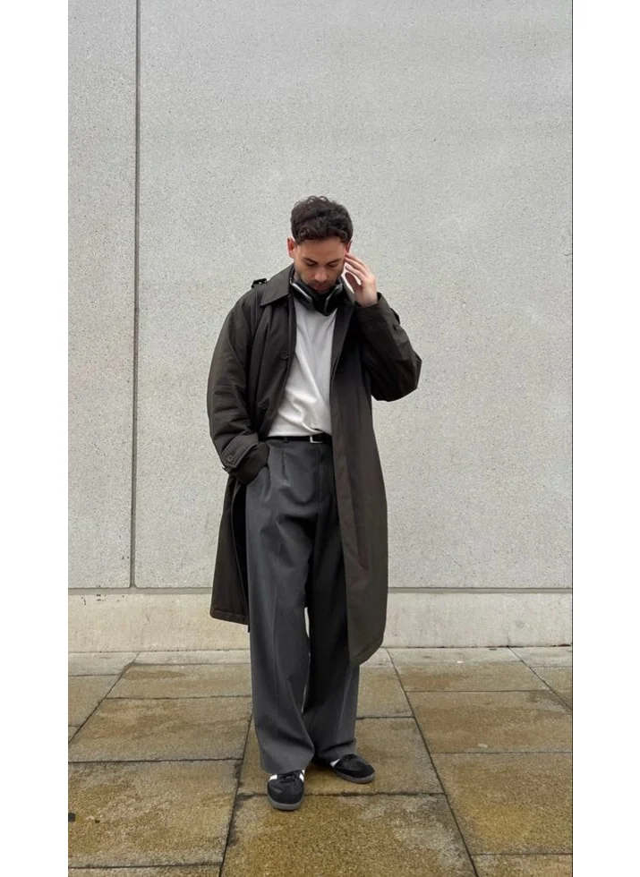 HYMAN Men's Pleated Baggy Pattern Fabric Trousers