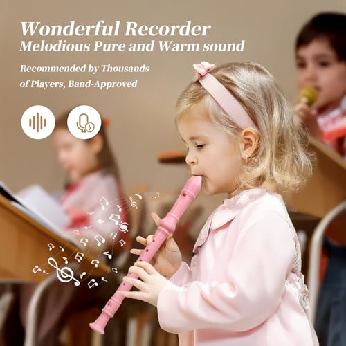 Yop-yes Soprano Recorder Instrument for Kids Beginners Student German Fingering C Key Recorder Instrument 3 Piece with Cleaning Rod and Bag Fingering Chart (Bright pink) - Image 3