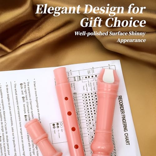 Yop-yes Soprano Recorder Instrument for Kids Beginners Student German Fingering C Key Recorder Instrument 3 Piece with Cleaning Rod and Bag Fingering Chart (Bright pink) - Image 2