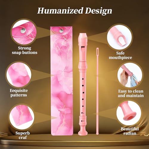 Yop-yes Soprano Recorder Instrument for Kids Beginners Student German Fingering C Key Recorder Instrument 3 Piece with Cleaning Rod and Bag Fingering Chart (Bright pink) - Image 4