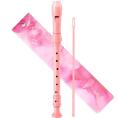 Yop-yes Soprano Recorder Instrument for Kids Beginners Student German Fingering C Key Recorder Instrument 3 Piece with Cleaning Rod and Bag Fingering Chart (Bright pink) - Image 1