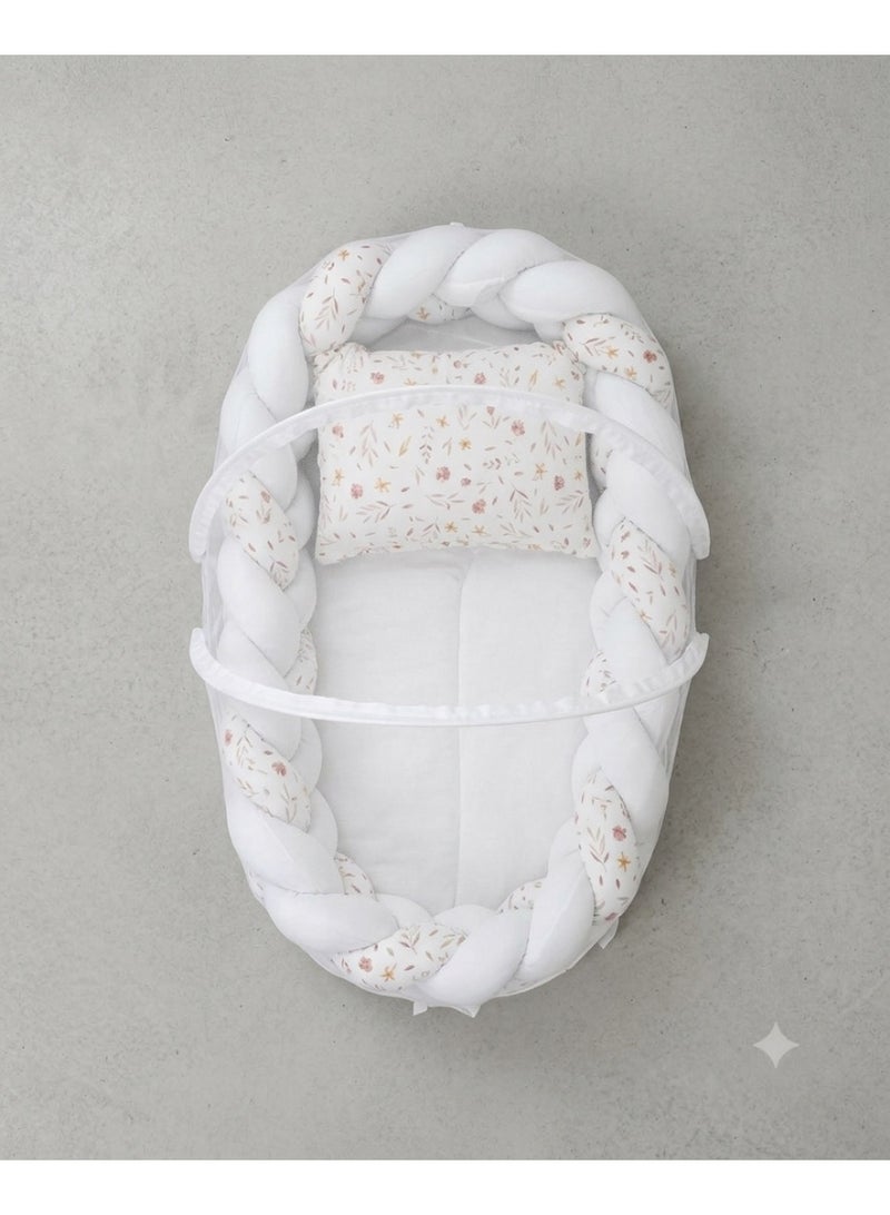 StarKids A portable newborn bed featuring a cozy nest design, a braided protective bumper, and a detachable, built-in mosquito net, ensuring a peaceful, safe, and comfortable sleeping environment for your baby—anytime, anywhere. - Image 5
