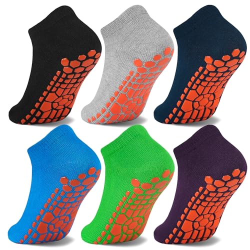 Tphon Boys Non Slip Trampolines Socks with Grips Ankle Socks for Toddler Girls Low Cut Athletic Socks for Sports Games 6 Pairs - Image 1