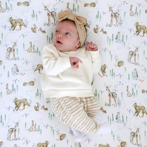 Sorrel + Fern Crib Sheets Neutral - Fitted Baby Crib Sheets Bed for Girl Boy - 2 Pack Standard & Toddler Mattress - Buttery Soft Organic Cotton Blend (Magic Forest) - Image 3