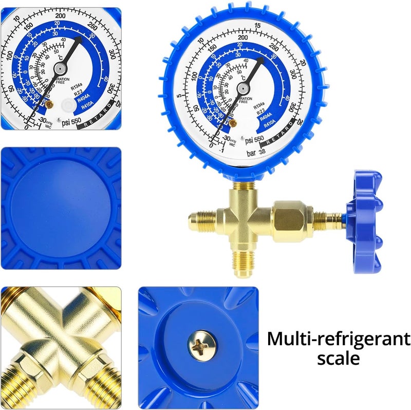 QWORK Recharge Kit with AC Charging Hose Manifold Gauge Compatible with R410a R22 R134a 59 Hose 800 PSI Working Pressure Includes Adapters - Image 4