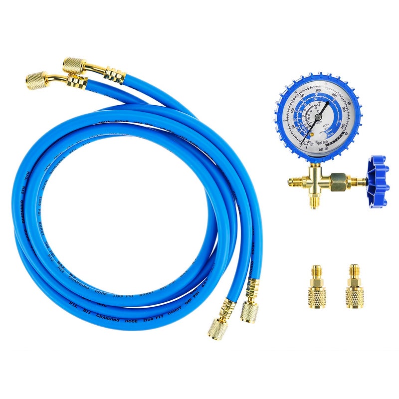 QWORK Recharge Kit with AC Charging Hose Manifold Gauge Compatible with R410a R22 R134a 59 Hose 800 PSI Working Pressure Includes Adapters - Image 2