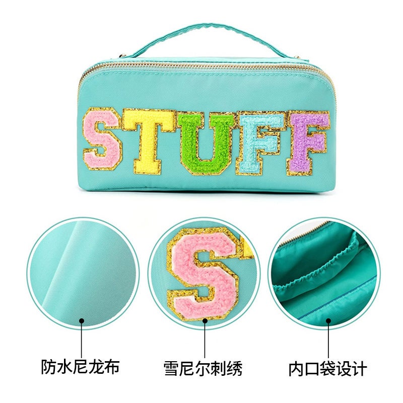 Explosions Towel Embroidered Letters Portable Cosmetic Bag Women'S High-End Sense Portable Travel Toiletry Bag Storage Bag - Image 3