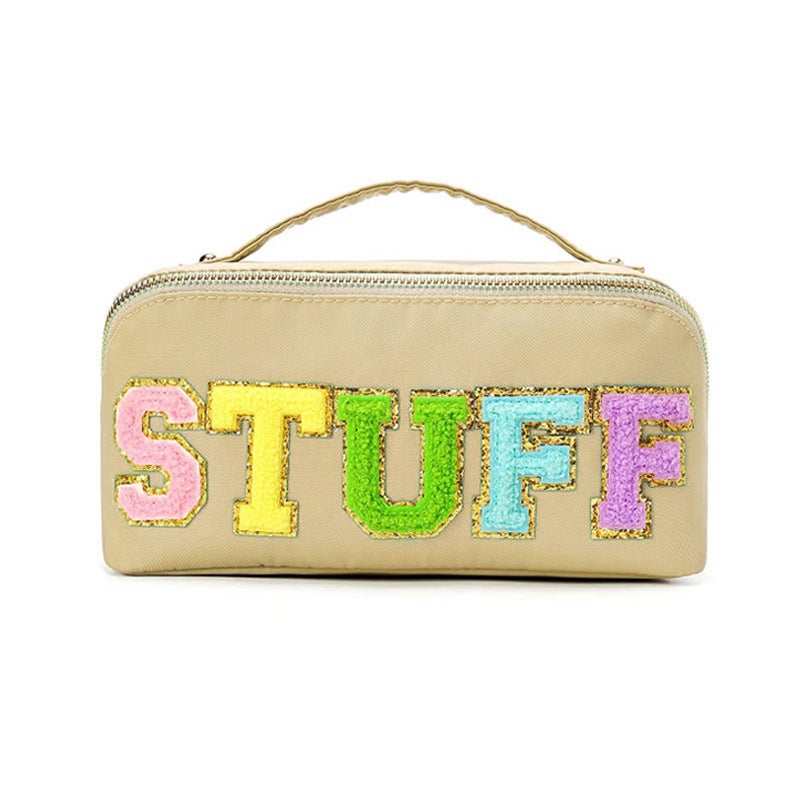Explosions Towel Embroidered Letters Portable Cosmetic Bag Women'S High-End Sense Portable Travel Toiletry Bag Storage Bag - Image 1