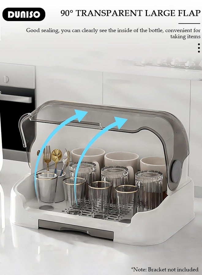 DUNISO Baby Bottle Drying Rack, Vertical Baby Bottle Storage with Anti-dust Cover, Tableware Drying Rack with Pull-Out Drain Board, Portable Kitchen Cabinet Organizer with Haft, Cup Storage Box for Home Kitchen - Image 3