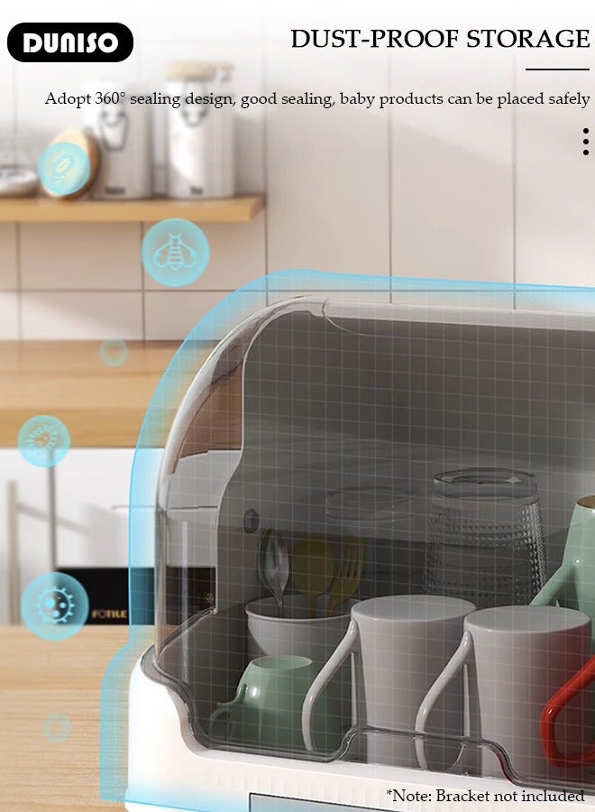 DUNISO Baby Bottle Drying Rack, Vertical Baby Bottle Storage with Anti-dust Cover, Tableware Drying Rack with Pull-Out Drain Board, Portable Kitchen Cabinet Organizer with Haft, Cup Storage Box for Home Kitchen - Image 5