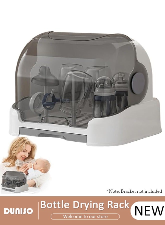 DUNISO Baby Bottle Drying Rack, Vertical Baby Bottle Storage with Anti-dust Cover, Tableware Drying Rack with Pull-Out Drain Board, Portable Kitchen Cabinet Organizer with Haft, Cup Storage Box for Home Kitchen - Image 1