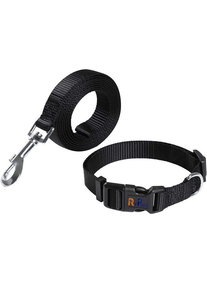 Classic Nylon Dog Collar And Leash Set, Adjustable Collar Leash Set Buckle Safety For Small Medium Dogs Walking Running Training 15 Mm (Black) (15Mm (Black Color)) - Image 1