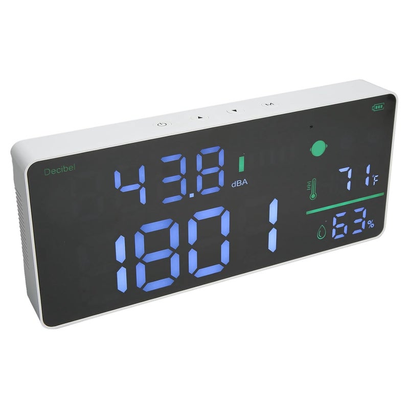 Digital Decibel Meter 30 130dBA LED Display Thermometer Hygrometer Clock USB Charging ABS - Image 1