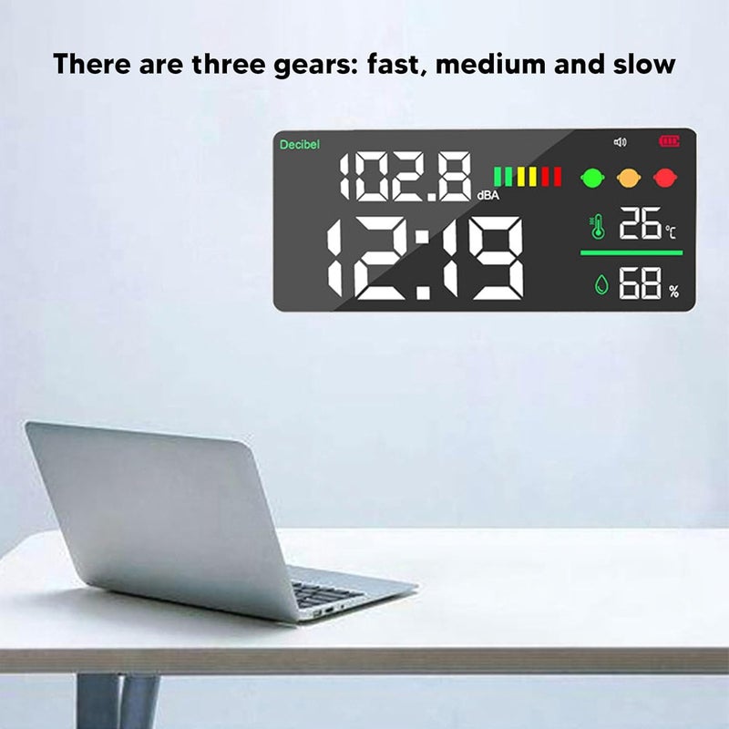 Digital Decibel Meter 30 130dBA LED Display Thermometer Hygrometer Clock USB Charging ABS - Image 5