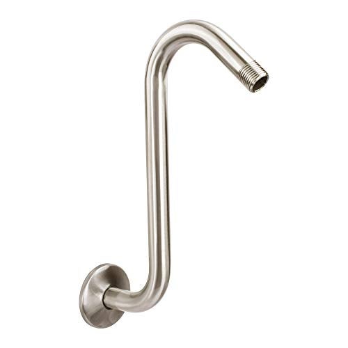 JS Jackson Supplies Shower Head Extension Arm with Flange,10.5 Inch High-Rise Curved S Shaped Design, Stainless Steel, Standard 1/2" Connection, Brushed Nickel Finish - Image 1
