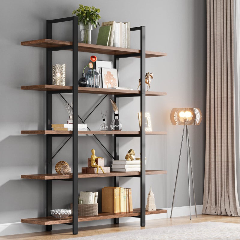 Tribesigns 5Tier Bookshelf Vintage Industrial Style Bookcase 72 H x 12 W x 47L Inches