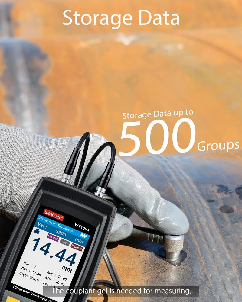 Wintact Digital Ultrasonic Thickness Gauge, Range 0.039 to 11.81 in with Probe for Measuring Metal and Nonmetal Materials, Steel, Cylinder Wall, Plastic, Glass, PVC, Pipes (WT100A) - Image 4