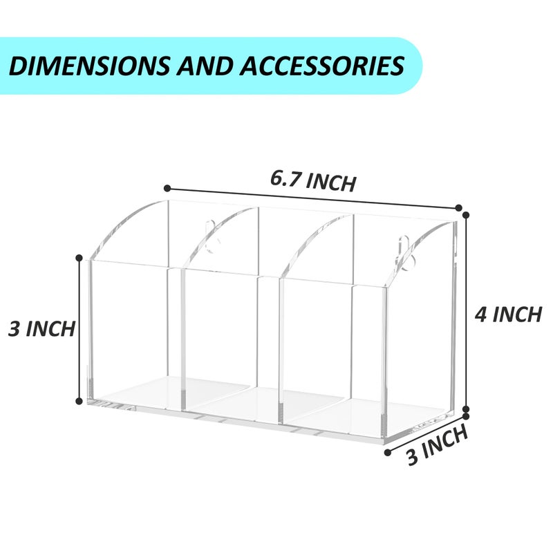 Hexsonhoma Acrylic Pen Holder Box 3 Compartments, Clear Pencil Storage Organizer for Desk or Wall, Acrylic Organizer Holder for Pens, Office Desk Accessories, Makeup Brush - Image 2