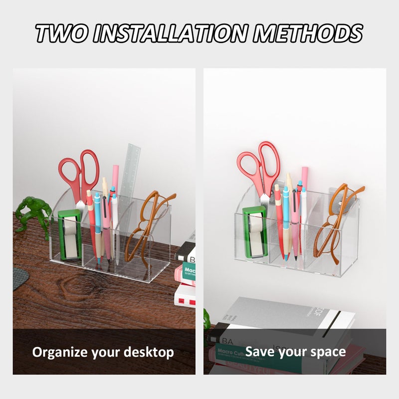 Hexsonhoma Acrylic Pen Holder Box 3 Compartments, Clear Pencil Storage Organizer for Desk or Wall, Acrylic Organizer Holder for Pens, Office Desk Accessories, Makeup Brush - Image 3