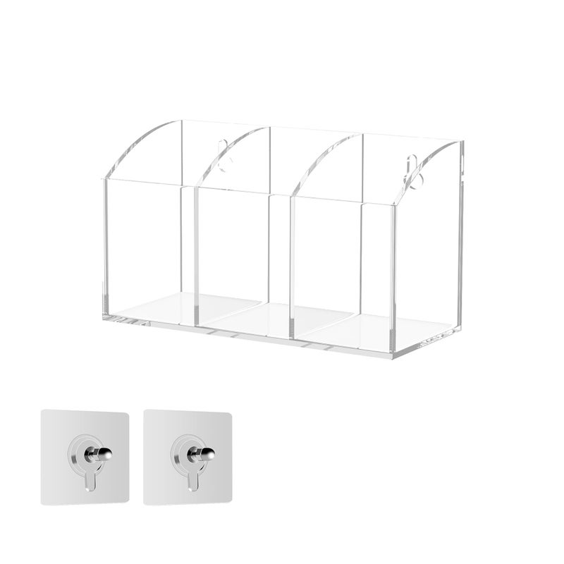 Hexsonhoma Acrylic Pen Holder Box 3 Compartments, Clear Pencil Storage Organizer for Desk or Wall, Acrylic Organizer Holder for Pens, Office Desk Accessories, Makeup Brush - Image 1