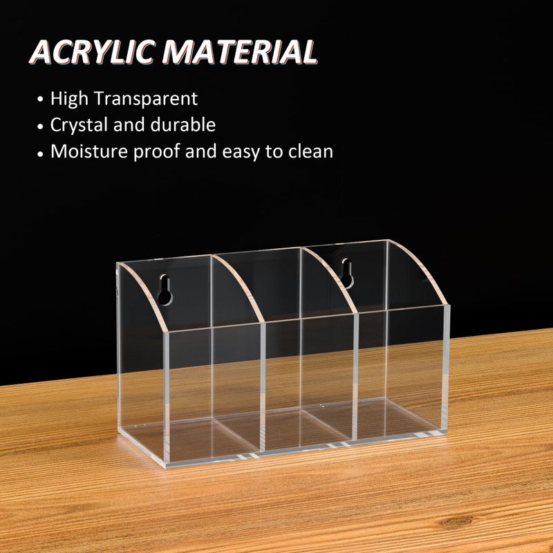 Hexsonhoma Acrylic Pen Holder Box 3 Compartments, Clear Pencil Storage Organizer for Desk or Wall, Acrylic Organizer Holder for Pens, Office Desk Accessories, Makeup Brush - Image 4
