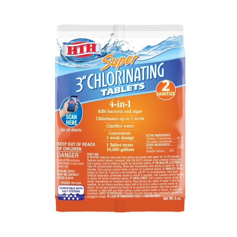 HTH 42032 Super 3-inch Chlorinating Tablets Swimming Pool Chlorine Sanitizer, 6 oz - Image 1