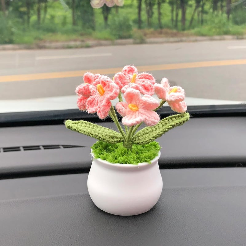 Joekaran Crochet Flowers Cute Potted Flower, Gift for Birthday, Teacher’s Day, Graduation, Anniversary, Christmas, Valentines, Decor for Car Dashboard,Home Office Decoration (Pink Gradient Myosotis) - Image 5