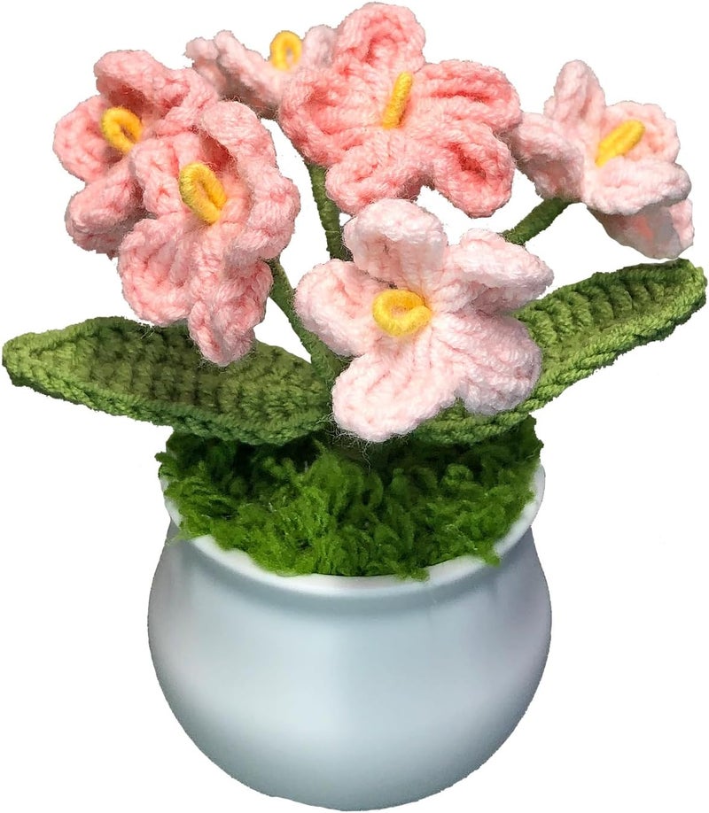 Joekaran Crochet Flowers Cute Potted Flower, Gift for Birthday, Teacher’s Day, Graduation, Anniversary, Christmas, Valentines, Decor for Car Dashboard,Home Office Decoration (Pink Gradient Myosotis) - Image 1