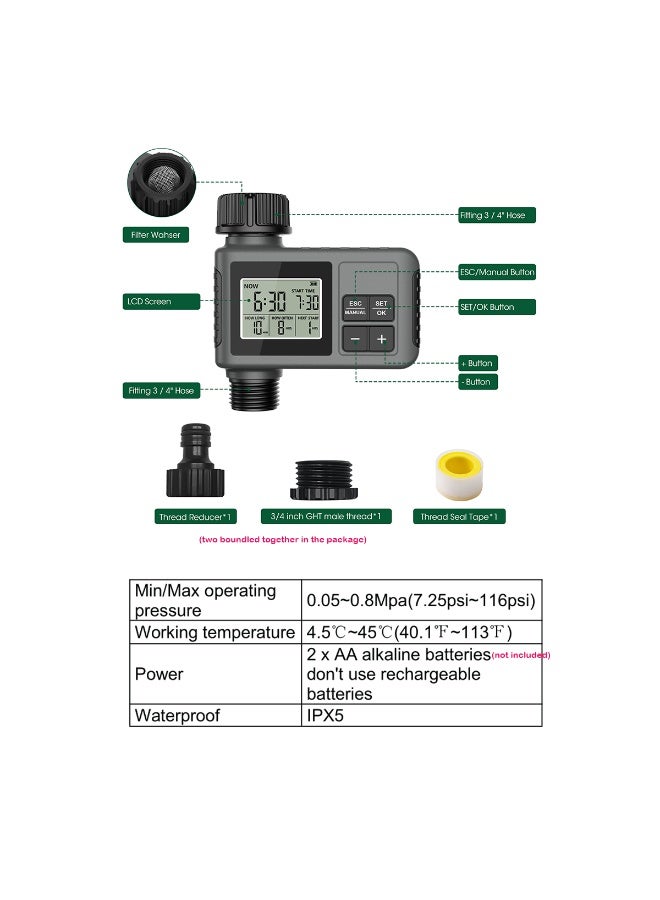UanTii Digital Watering Timer Programmable Drip Irrigation Timer Automatic Irrigation Controller Hose Faucet Garden Drip Water Timer - Image 2