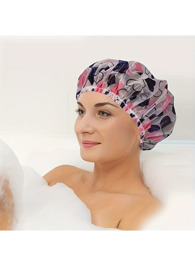 KHAJUL 6-Piece Adjustable Printed Bath Caps, Waterproof and Reusable with Elastic Band for Women's Spa Salon - Image 4