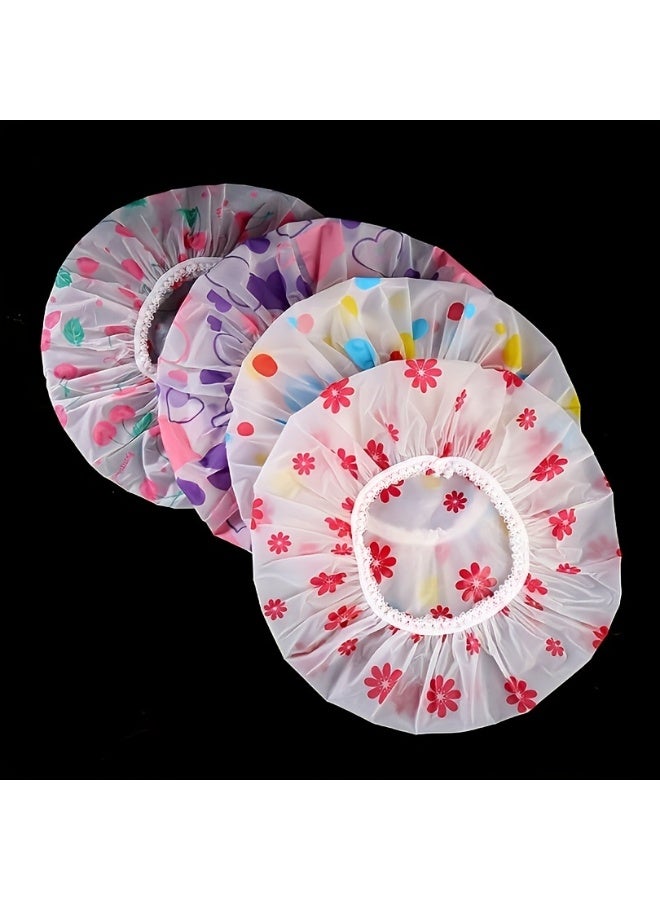 KHAJUL 6-Piece Adjustable Printed Bath Caps, Waterproof and Reusable with Elastic Band for Women's Spa Salon - Image 5