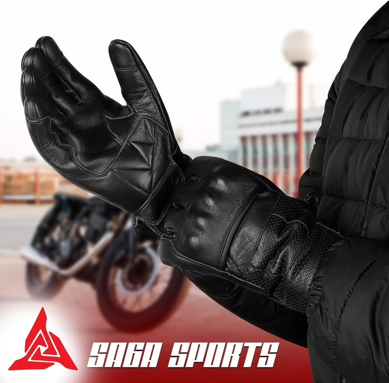 SAGA SPORTS قفازات دراجات نارية ساغا سبورتس الثقيلة المقاومة للماء للرجال - متوافقة مع شاشة اللمس، سوداء، صغيرة - Image 5