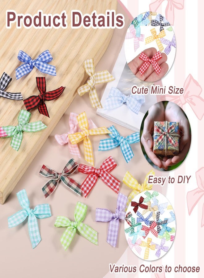 MECCANIXITY 50 Pcs Mini Gingham Ribbon Bows 1.8 Inch Checkered Plaid Bow Fabric Satin for Craft DIY Cake Sewing Wedding Birthday Party Wrapping Christmas Decoration, Green White - Image 3