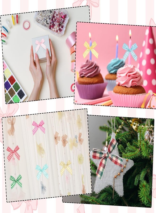 MECCANIXITY 50 Pcs Mini Gingham Ribbon Bows 1.8 Inch Checkered Plaid Bow Fabric Satin for Craft DIY Cake Sewing Wedding Birthday Party Wrapping Christmas Decoration, Green White - Image 5