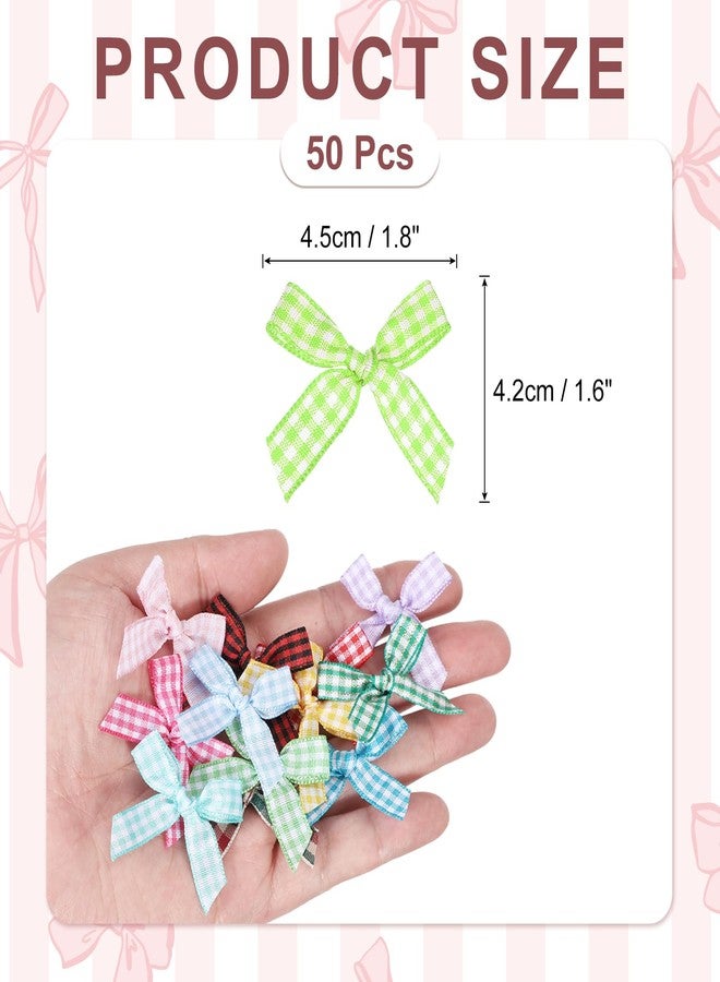 MECCANIXITY 50 Pcs Mini Gingham Ribbon Bows 1.8 Inch Checkered Plaid Bow Fabric Satin for Craft DIY Cake Sewing Wedding Birthday Party Wrapping Christmas Decoration, Green White - Image 2