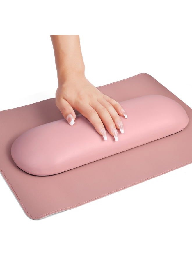 Merterfly Nail Arm Rest Pillow and Mat Luxury Salon Manicure Armrest Cushion Nail Art Hand Holder Manicure Hand rest Cushion Pad Tool for Nail Tech Manicurist (With Mat, Pink) - Image 1