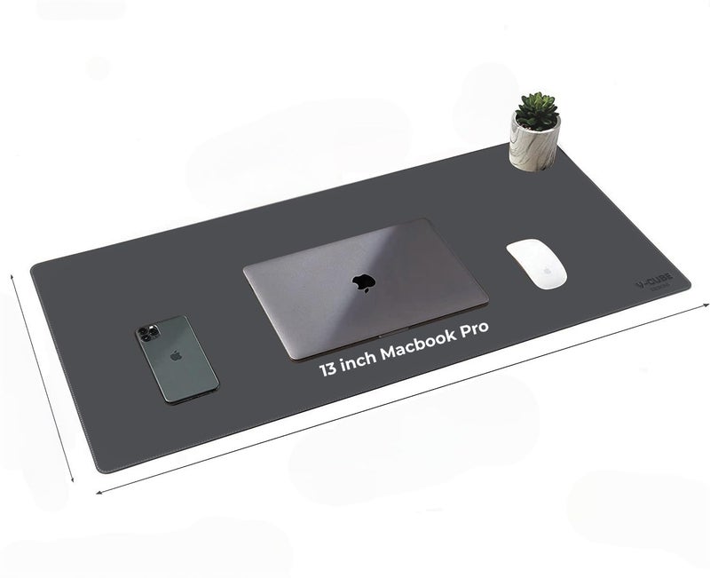 V-CUBE Designs Premium Vegan Leather Desk Mat 90X45cm 2.4mm Thick&Padded|Laptop Mat/Extended Mouse Pad/Stitched, Reversible, Sturdy Deskspread | High Tear/Peel Strength|Anti-Slip,Splash-Proof| Grey - Image 2