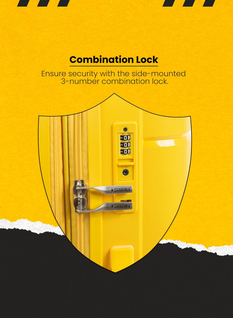 ستارجولد طقم حقائب سفر بعجلات 3 قطع PP حقيبة جانبية صلبة بعجلات دوارة 360 درجة مع قفل TSA - Image 3