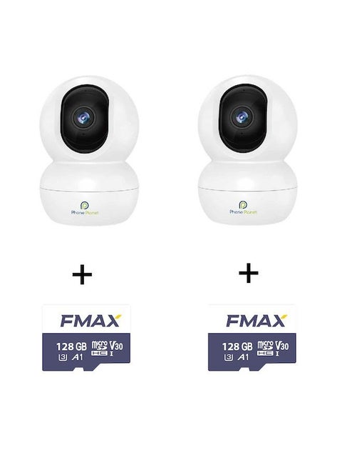 2 Pieces Wi-Fi 3MP 2048P Smart Home Security Camera White