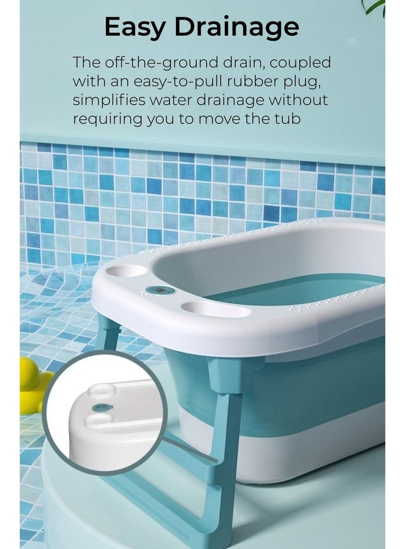 كوني أمًا أفضل حوض استحمام للأطفال مع مقعد ومقياس حرارة، حوض استحمام محمول قابل للطي للسفر مع فتحة تصريف، حوض استحمام متين قابل للطي للأطفال حديثي الولادة وحتى الأطفال الصغار - Image 3