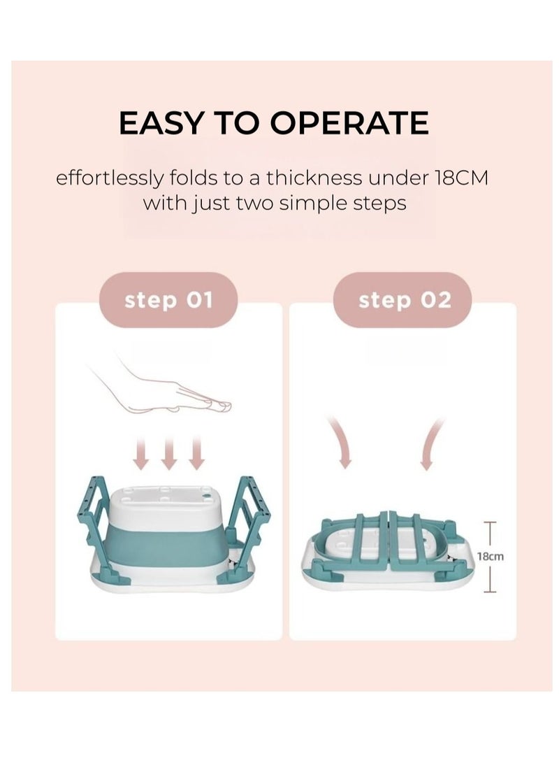 كوني أمًا أفضل حوض استحمام للأطفال مع مقعد ومقياس حرارة، حوض استحمام محمول قابل للطي للسفر مع فتحة تصريف، حوض استحمام متين قابل للطي للأطفال حديثي الولادة وحتى الأطفال الصغار - Image 4