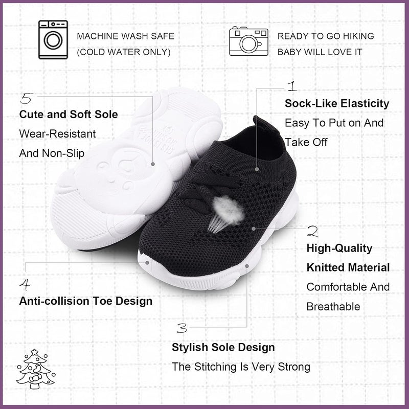 Charrost Baby First Walking Shoes for Toddlers - Breathable Slip-On Sneakers (Black) - Image 2