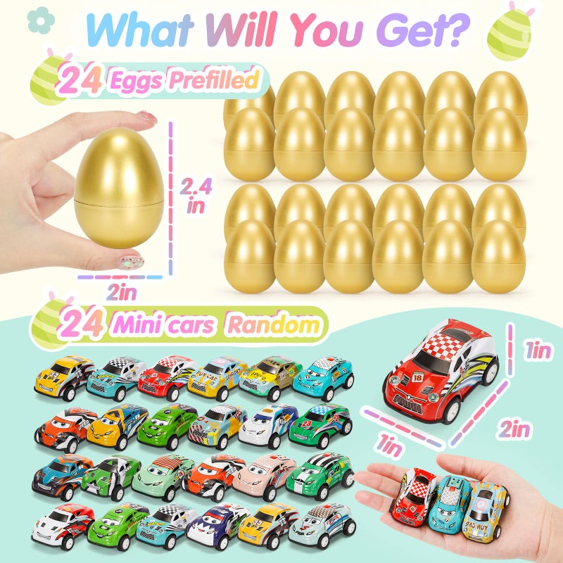 SevenQ Toy Cars Easter Basket Stuffers 24 Pcs, Prefilled Easter Egg Fillers Race Car Party Favors for Kids Birthday Goodie Bag Treasure Box Toys for Classroom Treat Prizes Pinata Egg Hunt Supplies - Image 3