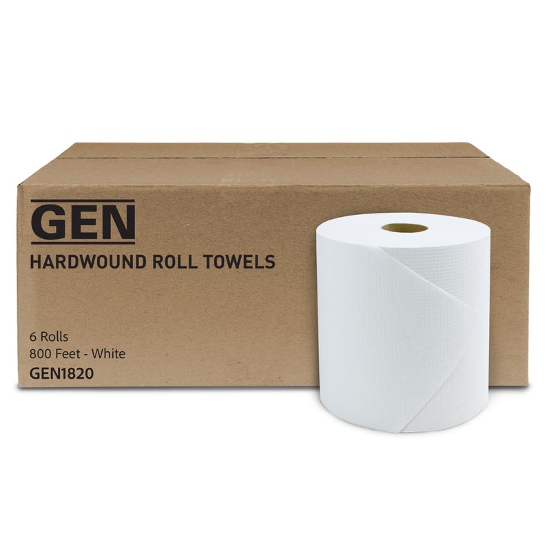 GEN Hardwound Roll Towels - White, 8-Inch x 800 ft, 6 Rolls/Carton - Image 1